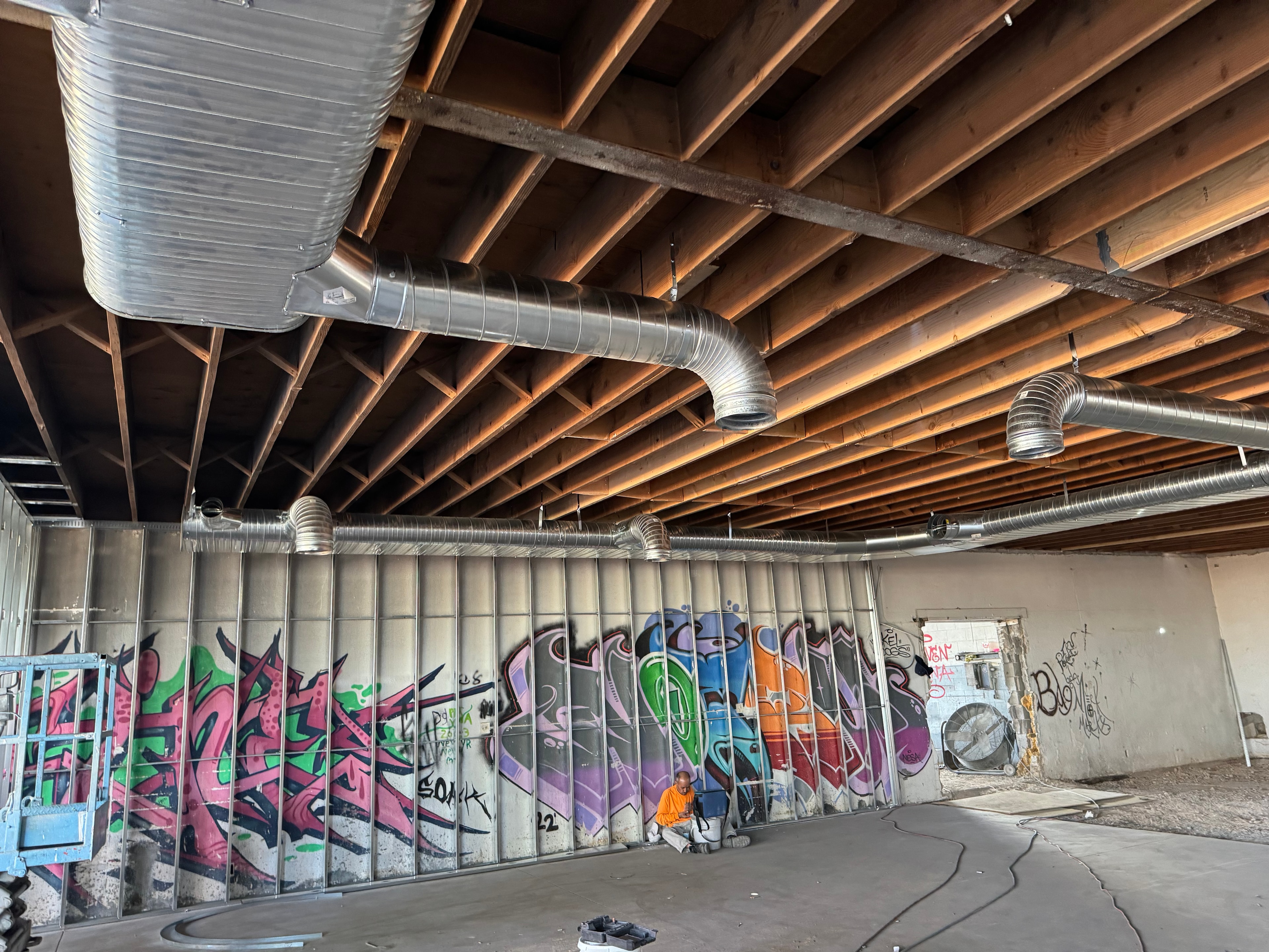 Ductwork routing through open ceiling